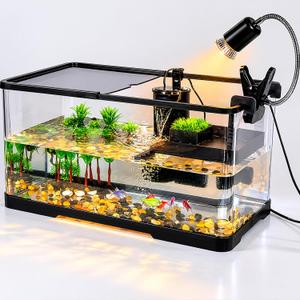 Turtle Tank Kit XLarge Acrylic Aquatic Tank Starter Kit | Tank+Lamp+Filter+Water Changer with Bask Platform, Bottom Drain for Turtles, Crabs,Fishes, Amphibians,Reptiles
