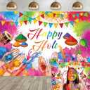 Happy Holi Photo Backdrop Hindu Colorful Powder Graffiti Handprint Photography Background for India Festival Party Decoration Supplies Cake Table Decor Banner (7X5FT)