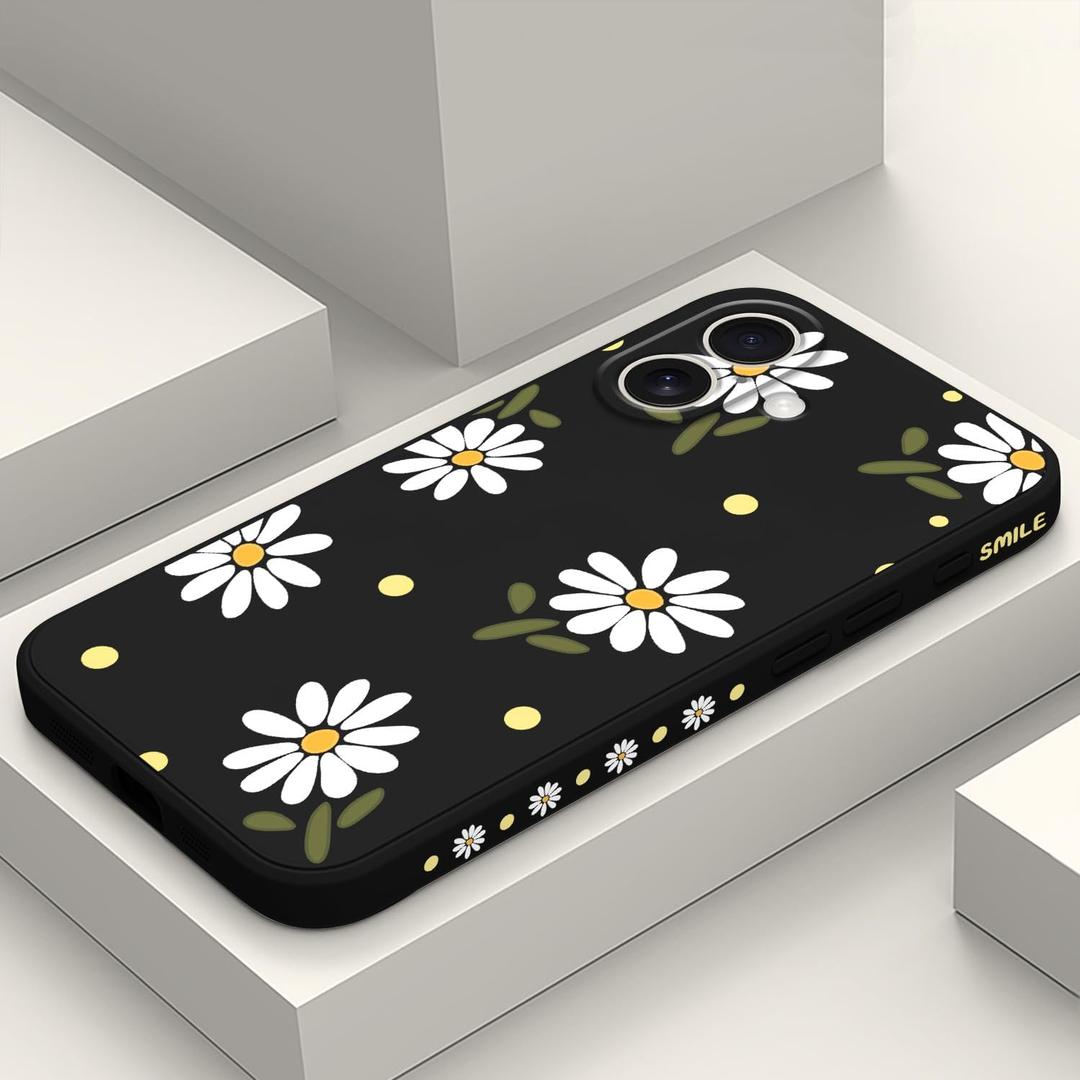 for iPhone 17 Case, Flower Protective Bumper Slim Soft Phone Cover for iPhone 17 6.3 inch, Daisy Black