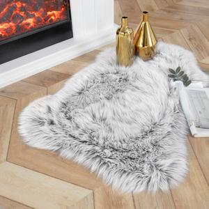Ashler faux fur rug, Fluffy Shaggy Area Rug Ultra Soft 2 x 3 Feet Sheepskin Fur Rug, Frosted Bottom Gray Fuzzy Rug Machine Washable Shag Rug, Nursery Decor Throw Rugs for Bedroom, Living Room