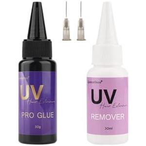 GlamorDove UV Hair Extension Tool Kit - 30g UV Hair Glue & Remover - Invisible Bond - Lasts 2-3 Months - Super Fast Removal - Suitable for Hair Extensions & Eyelash Extensions