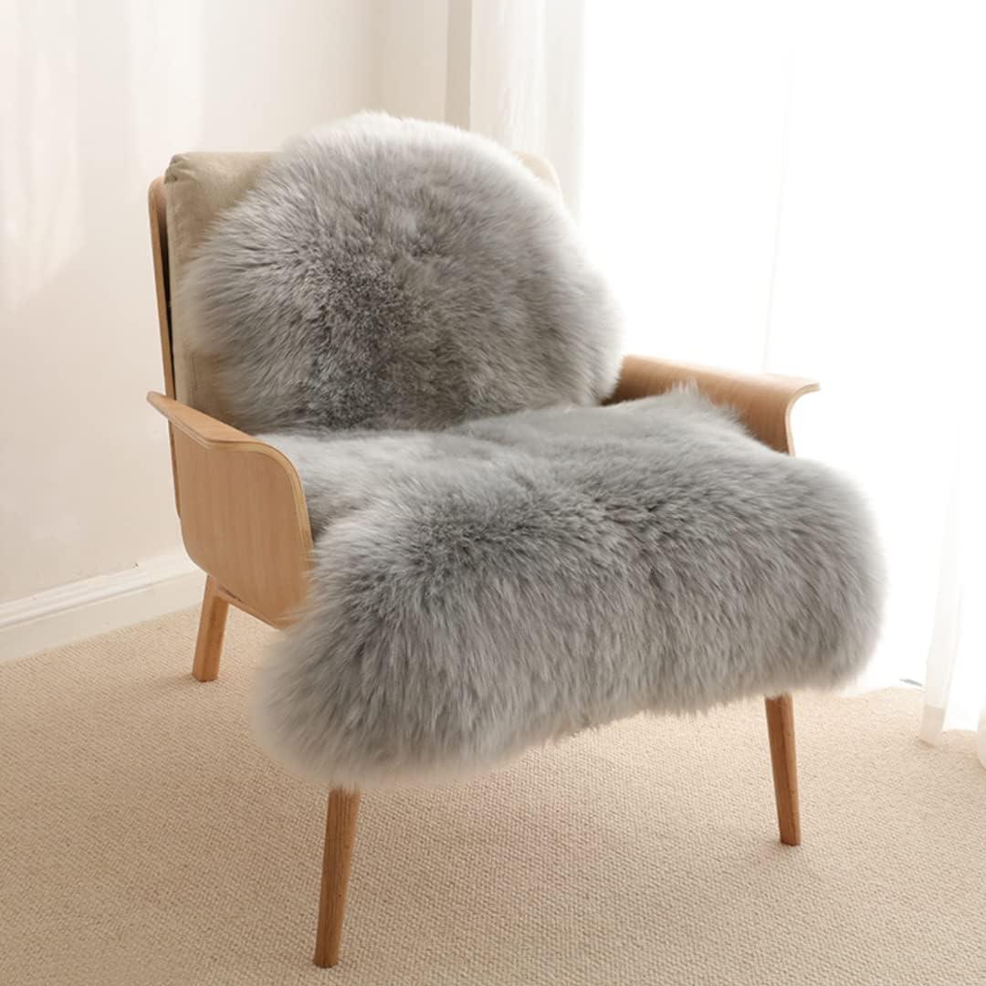 duduta Gray Faux Sheepskin Chair Seat Covers, Fluffy Shag Fur Throw Rugs Room Decor 2x3 ft (Grey)