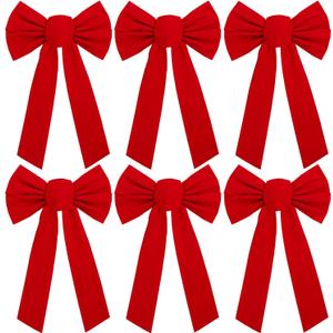 URATOT 6 Pack Red Velvet Christmas Bows Christmas Wreaths Decoration Bows Holiday Twist Tie Bow, 9 x 16 inches
