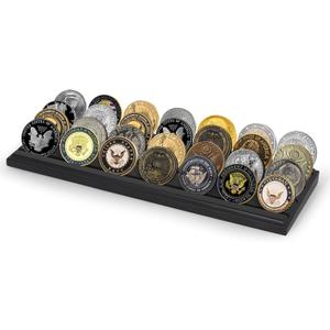 Americanflat 12x4 Challenge Coin Display with 4 Rows in Black - Military Coin Display Stand in Solid Engineered Wood - Collectible Challenge Coin Holder Display