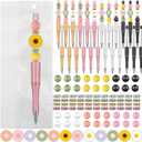 Colarr 24 Sets Plastic Beadable Pens DIY Pens Making Kit Assorted Wood Beads Crystal Spacer Black Ink Ballpoint for Women Crafts Office Family Gifts(Daisy)