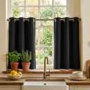 RYB HOME Kitchen Curtains 36 Inch Length 2 Panels Set - Blackout Cafe Curtains for Kitchen Window Over Sink, Thermal Insulated Small Window Privacy Drapes for RV Basement, W42xL36, Black