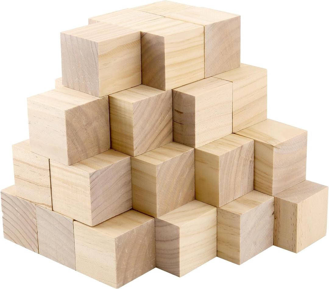 KINJOEK 60 PCS 2 Inch Square Unfinished Wood Blocks, Blank Wooden Block, Natural Solid Cube for Building, Painting, Craft