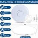 24 inch Dimmable LED Ceiling Light Fixture, Ultra Thin Flush Mount, 50W 5000LM, 3000K/4000K/6500K Selectable, White, Perfect for Bedroom, Kitchen, Dining Room, Living Room, Home Office, Hallway