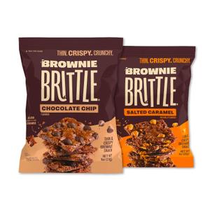 Brownie Brittle Chocolate Chip & Salted Caramel Thin and Crispy Sweet Snacks (Pack of 20, 1 oz), Rich Gourmet Brownie Bites Dessert (EXP 04/03/26)