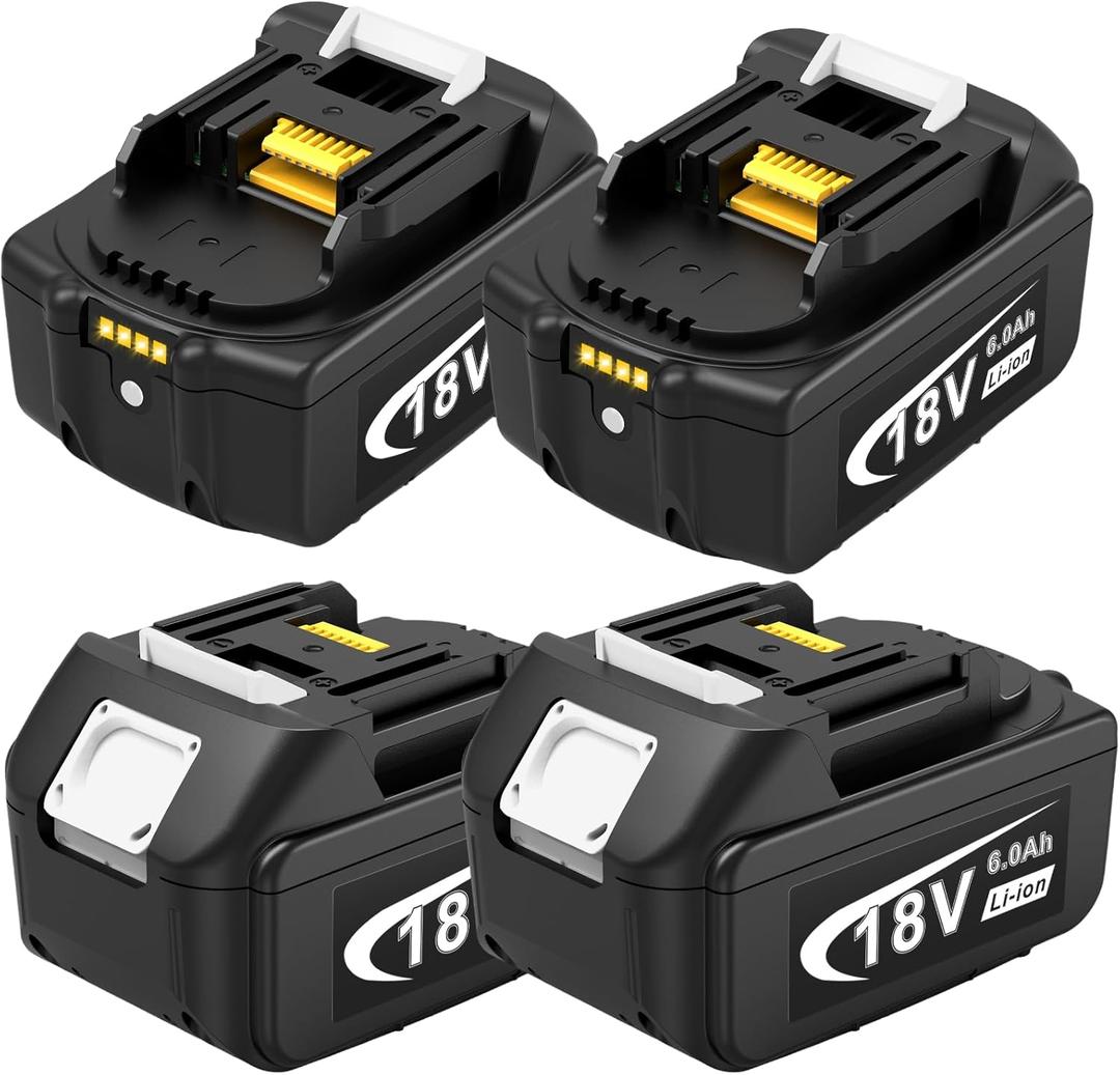 4 Pack 18V 6000mAh Replace Long-Lasting Lithium Battery for Makita 18V Battery, 6.0Ah Power with LED Indicator Compatible with Makita BL1850B/BL1860B/BL1840B/BL1820B & Cordless Tools/Chargers