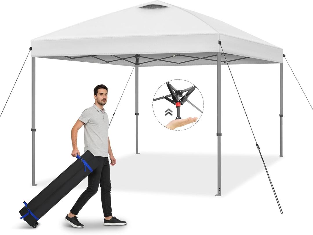 Explore Land 10x10 Pop Up Canopy with One Push Setup Heavy Duty Outdoor Sun Shade Tent for Beach,Camping,Events,Parties(White)