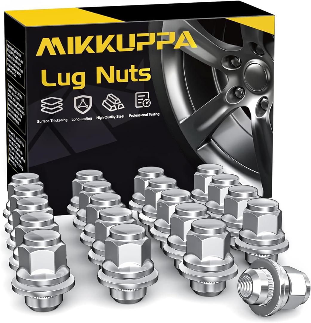 MIKKUPPA M12x1.5 Mag Lug Nuts - Replacement for Toyota Avalon Camry Corolla Highlander RAV4 Sienna Matrix Prius Venza Crown OEM Factory Wheels, Chrome 20pcs Tire Nuts with Washer (Silver)