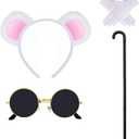 Mouse Costume Accessories, Mouse Ears Headband Sunglasses Blind Cane White Gloves for Halloween Adult Women Costume