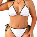 Tempt Me Women Plus Size Triangle Bikini Sets String Two Piece Halter Swimsuits with Tie Side Bottom (12W)