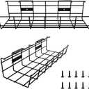 COYACOOL Under Desk Cable Tray - 2 Pack Cable Raceway for Wire Management. Metal Wire Organizer for Office, Studio and Home. Super Sturdy Cord Organizer for Desk - Cable Management Under Desks Black