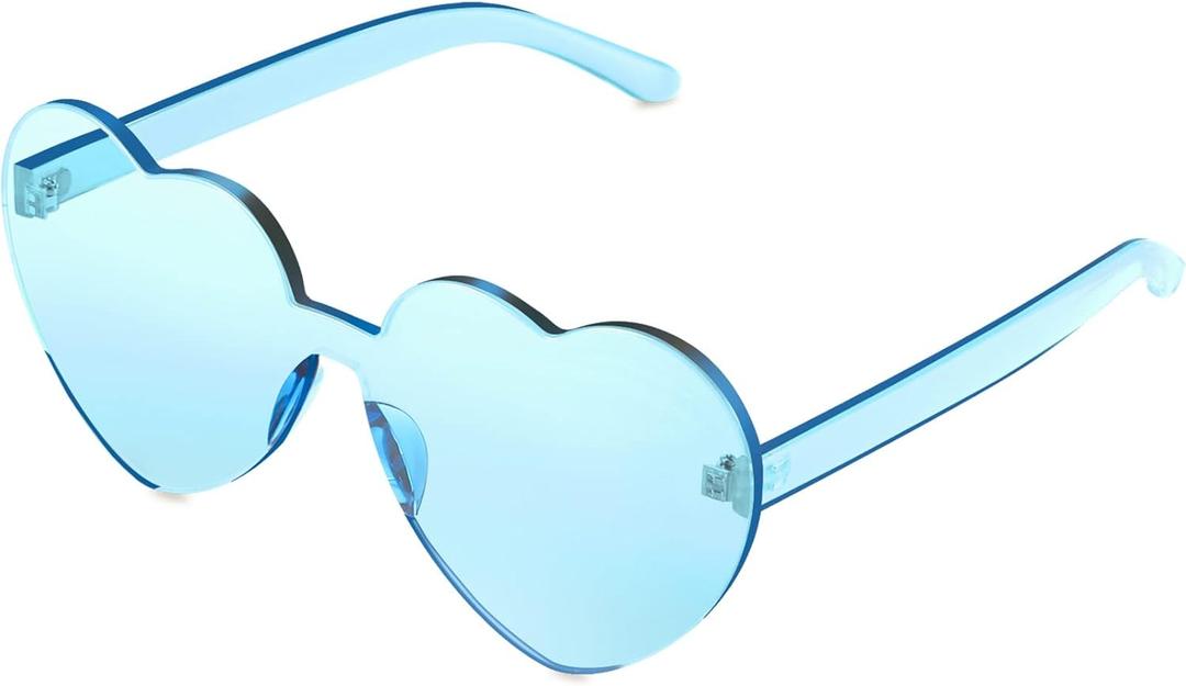 Maxdot Heart Shape Sunglasses Rimless Transparent Heart Glasses Colorful Party Favors (Light Blue)
