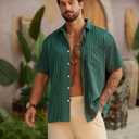 Hardaddy Men's Casual Striped Shirts Button Down Short Sleeve Blouse Summer Hawaiian Shirt (Green, M)