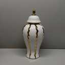 Ginger Jar, White Gold Ceramic Vase Large Handmade Porcelain Vases with Lid, White Gold Decorative Flower Vase for Home, Living Room, Weddings, Centerpieces (18in with Lid)
