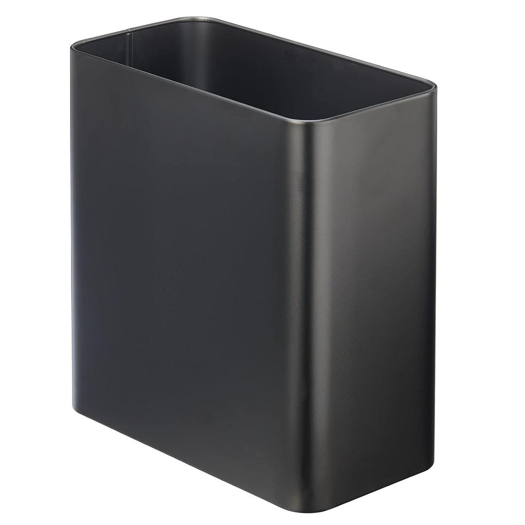 mDesign Decorative Trash Can, 12" x 6.25" x 13", Black Steel, 10 Liter/2.6 Gallon Capacity