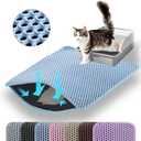 Cat Litter Mat, 24x18 Inches Large Double Layer Honeycomb Cat Litter Trapping Mat, Non Slip Waterproof Urine Proof Cat Litter Box Mat for Floor, Kitty Litter Rug, Cat Supplies, Blue