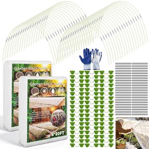 Garden Mesh Netting Kit, 2 Pieces 8x20FT Garden Netting, 100 Garden Hoops 80 Connectors 72 Clips 1 Pair Gloves, Protection for Plant Vegetable Fruits Flowers Greenhouse (White 8 * 20ft)