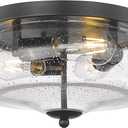 Darkaway Large Ceiling Light Fixtures 3-Ight Flush Mount Indoor Outdoor Ceiling Light with Seeded Glass Shade for Hallway Kitchen Bedroom Porch Living Room Dining Room Black Finish