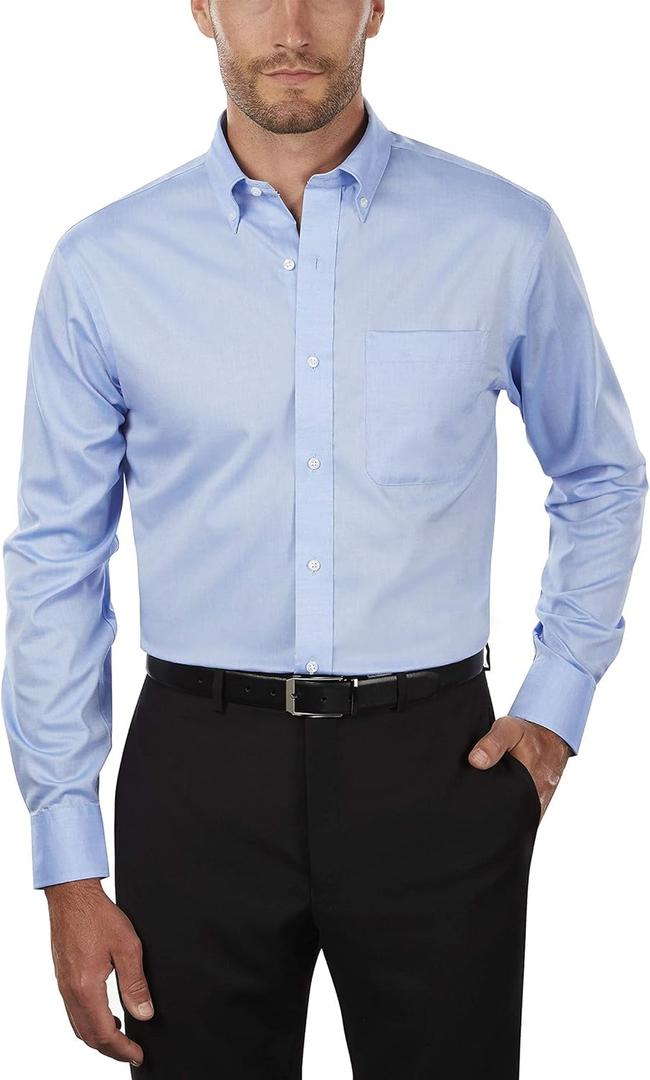 Tommy Hilfiger Men's Non Iron Solid Button Down Collar Shirt (17" Neck 34"-35" Sleeve, Blue)