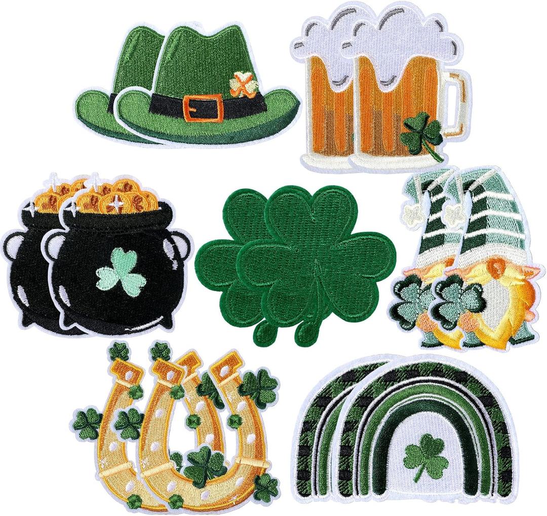 Hoolerry 14 Pcs St Patricks Day Iron on Patches Colorful Shamrock Sew on Embroidered Clover Patches DIY Crafts Gifts for Holiday Clothing Jeans Backpack Hat(Clover)