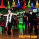 8 PCS Hanging Witch Hats with Remote Battery Operated String Light, Outdoor Waterproof Halloween Decoration Lights, Lighted Spider Hat for Front Porch, Yard, Patio, Garden, Tree, Party Decor