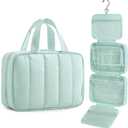 BAGSMART Travel Toiletry Bag for women, Portable Hanging Hook Makeup Bag Organizer, Waterproof Makeup Cosmetic Bag, for Full-Size Accessories, Toiletries,Baby Blue
