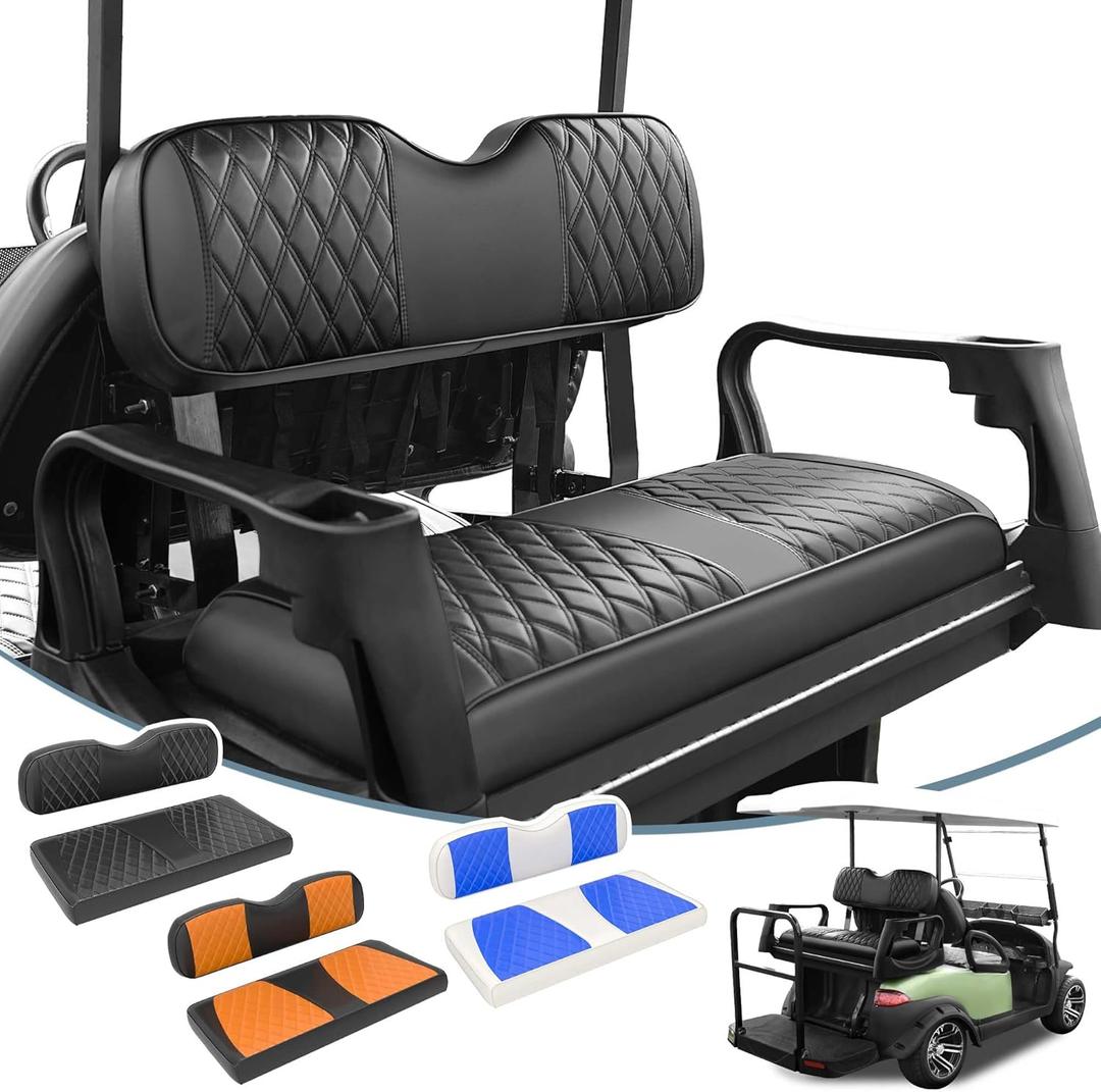 Rosefray Golf Cart Seat Covers for Club Car & EZGO & Yamaha Replace Back/Front seat Cover/Rear Seat Cushions (Black)