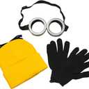Happy Hippo Adult Costume Set, Yellow Beanie Hat, Black Gloves and Silver Goggles, Unisex
