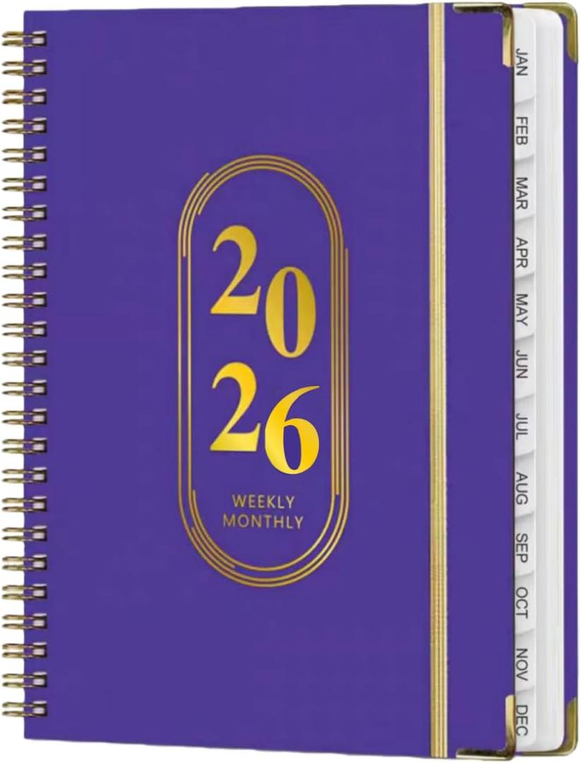 Planner 2026,Monthly and Weekly Agenda Calendar Planner,Jan 2026 to Dec 2026,A5 (6.3" x 8.5"),Hardcover Spiral Daily Planning Book with Tabs,for Office Home School Women & Men,Purple