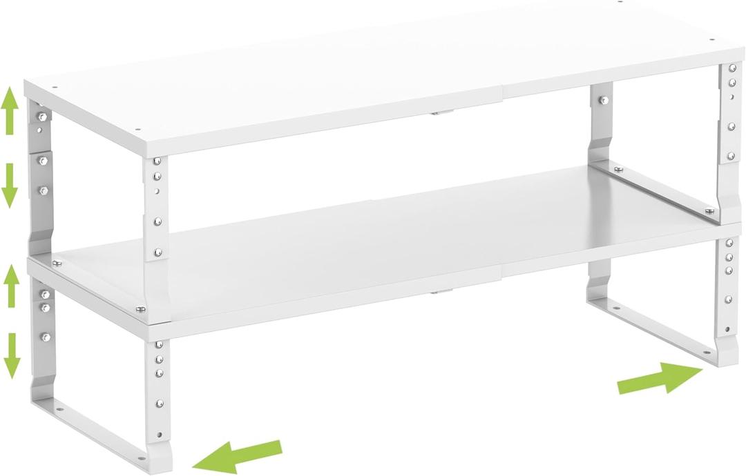 Expandable Cabinet Shelf Organizer Storage Spice Rack Shelves for Kitchen Stackable Adjustable Pantry Cupboard Bathroom Countertop Desktop(2Packs/White/Medium) (MEDIUM:7.88"D x 16.6~26.5"W x 6.1"/7.5"H)