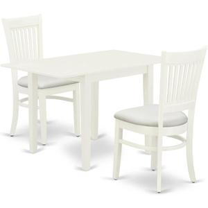East West Furniture NDVA3-LWH-C 3 Piece Kitchen Table & Chairs Set Contains a Rectangle Dining Room Table with Dropleaf and 2 Linen Fabric Upholstered Chairs, 30x48 Inch, Linen White