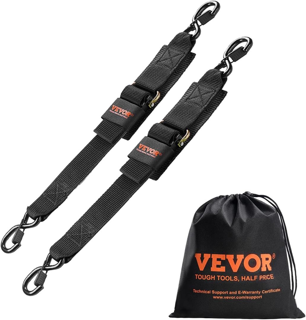 VEVOR Boat Trailer Transom Straps (2PK), 2 x 48 Adjustable Boat Straps 1,500lb Break Strength with Security Lock S Hooks, Transom Tiedowns for Trailer or Kayak Secure