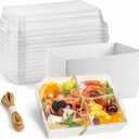 Leafiew 50 Pack 7x5 Inches Charcuterie Boxes with Clear Lids - Individual To Go Paper Charcuterie Board with Lid, Disposable Food Containers for Desserts, Cookie, Food, Charcuterie Accessories,White