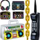 Zhanmai 26 Pieces 80s 90s Party Decorations Inflatable Boombox Radio Mobile Phone Gold Foil Chain Balloons 80s 90s Props Retro Cassette Headphones Player Cutouts for Hip Hop Party Supplies