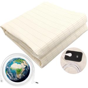 Grounding Flat Sheet King Improve Sleep Conductive Earthing Bed Sheet 10% Pure Sliver and 90% Organic Cotton with 15ft Grounding Cord Beige 76x80in