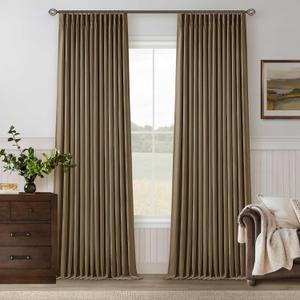 TWODRAPES Dutch Cocoa Pleated Linen Blackout Curtains 102 Inches Long for Bedroom Living Room Pinch Pleat Black Out Thermal Insulated Ring Hooks Room Darkening Drapes Brown Curtains with Liner 40x102