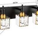 Modern Crystal Bathroom Vanity Light 3-Light Brass Wall Light Fixtures Over Mirror Black and Gold Vanity Lighting for Bathroom Square Shade Brass Wall Sconce