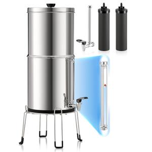 CO-Z Gravity-Fed Water Filter System, 2.25 gal UV Countertop Water Filtration System, Stainless Steel Water Purifier with 2 Carbon Filters, Water Level Spigot, Chamber Stand, NSF/ANSI 42 Certification