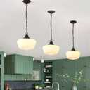 Schoolhouse Pendant Fixture, 12 Inch Black Finish with Milk Glass Adjustable Mid Century Ceiling Pendant Lighting, Pendant Light Fixtures for Kitchen Hallway Entrywa Dining Room (Type A Pendant Light)