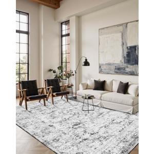 Area Rugs 5x7, Washable Grey Rugs for Living Room, Bedroom, Vintage Boho Indoor Soft Carpet for Dining Room, Low Pile Rugs for Office, Farmhouse