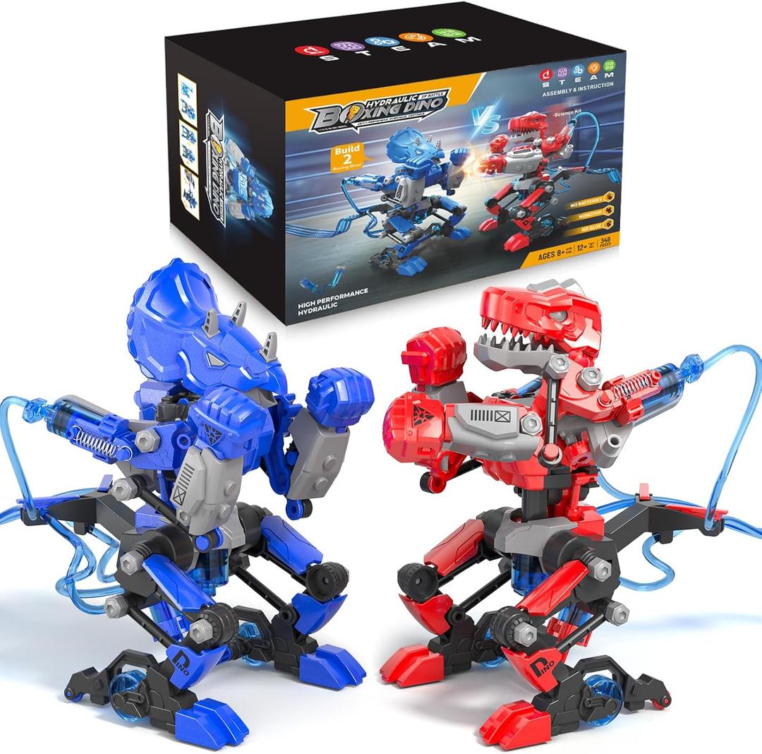 Hydraulic Boxing Bots Building Kit, STEM Educational Fighting Game Set, 2-Player Battle Robot Toy for Kids, Cool Birthday Gift for Boys Age 5 6 7 8 9 10