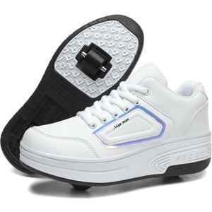 Wooowyet Roller Skate Shoes for Kids Boys Girls Rechargealbe Wheels Sneakers Fashion Roller Wheeled (5 Big Kid, White)