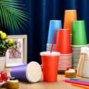 Gejoy 120 Sets 12 oz Disposable Paper Cups with Lids and Straws Neon Colored Disposable Coffee Cups for Drinking Juice Holiday Birthday Home Office Party Supplies (12 oz)