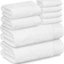 Tens Towels Pack of 8 Popcorn Textured Luxury Towels Set, 2 Extra Large Bath, 2 Hand, 4 Washcloths, 100% Cotton, Plush Hotel Quality, Super Absorbent, Perfect for Your Bathroom, White