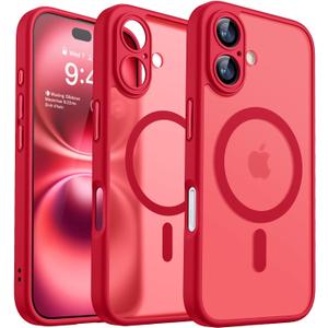 CANSHN Magnetic for iPhone 16 Case, Upgraded [Full Camera Protection] [Compatible with Magsafe] [Translucent Matte] Shockproof Protective Phone Case for iPhone 16 - Pink