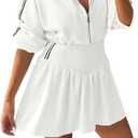 Fisoew Womens 2 Piece Outfits Skirts Sets Quarter Zip Cropped Sweatshirts Casual Mini Skorts Workout Lounge Wear Sweatsuits (White) Medium 